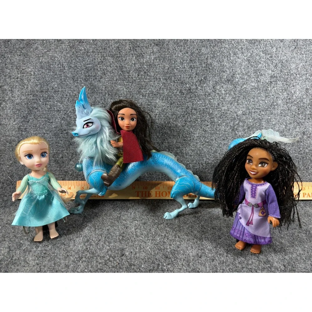 Disney Raya Sisu Dragon Light Sound, Elsa, Asha Wish Doll Figure Lot 4pc